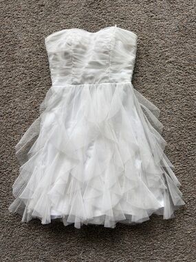 Teeze Me White Strapless Ruffled Tulle Cocktail Dress